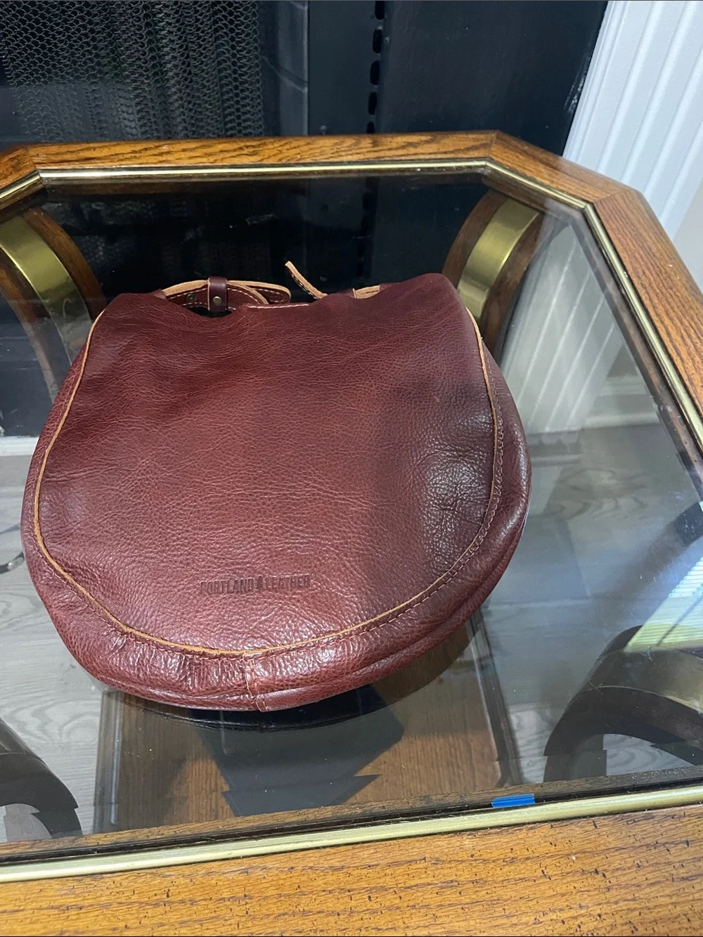 Portland Leather Burgundy Leather Messenger Bag with Tan Piping